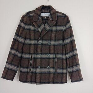 MARC NEW YORK ANDREW MARC plaid coat men's size S brown wool pockets